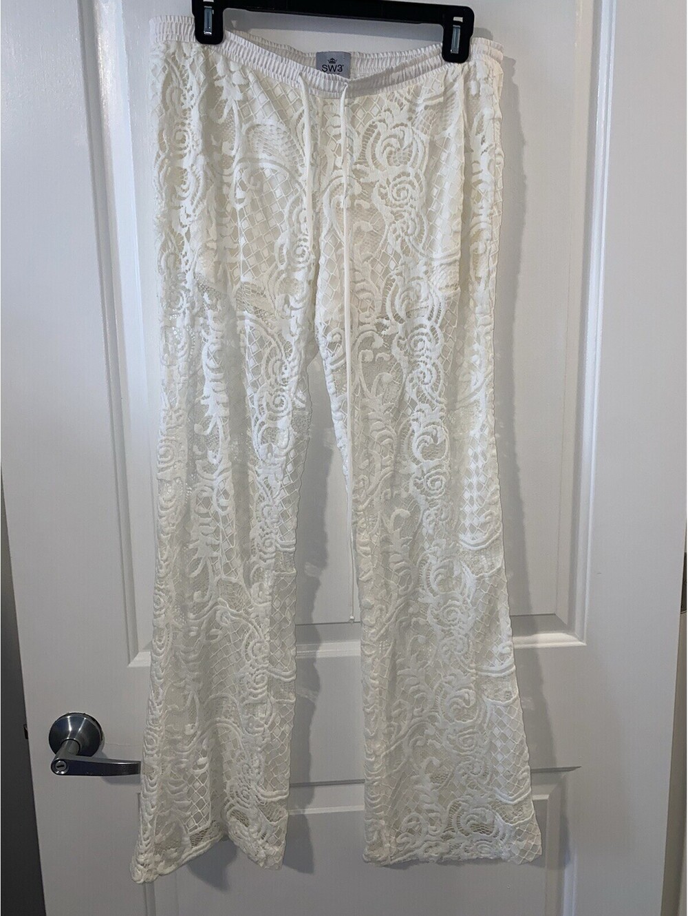 SW3 Bespoke White See through Lace beach, summer Pants Small